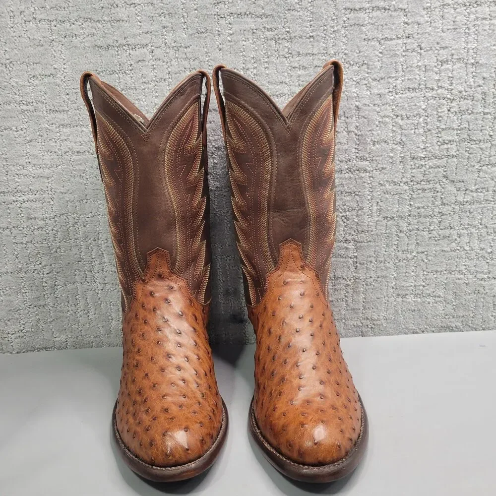 Tecovas The Wyatt II Men's Size US 8.5EE Pecan Ostrich Cowboy Western Boots.